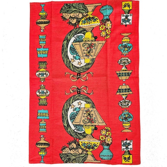 Set of 2 Parisian Prints kitchen tea Towels tomato red collection of lamps new - Picture 1 of 4